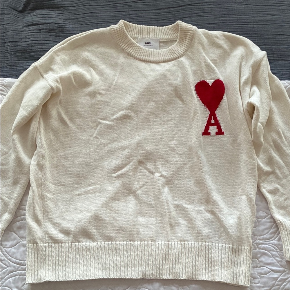 Ami unisex cream knit sweater